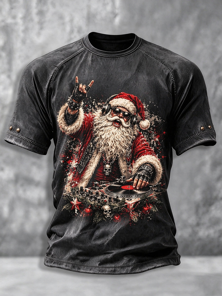 Men's Heavy Metal Rock Christmas Print T-shirt