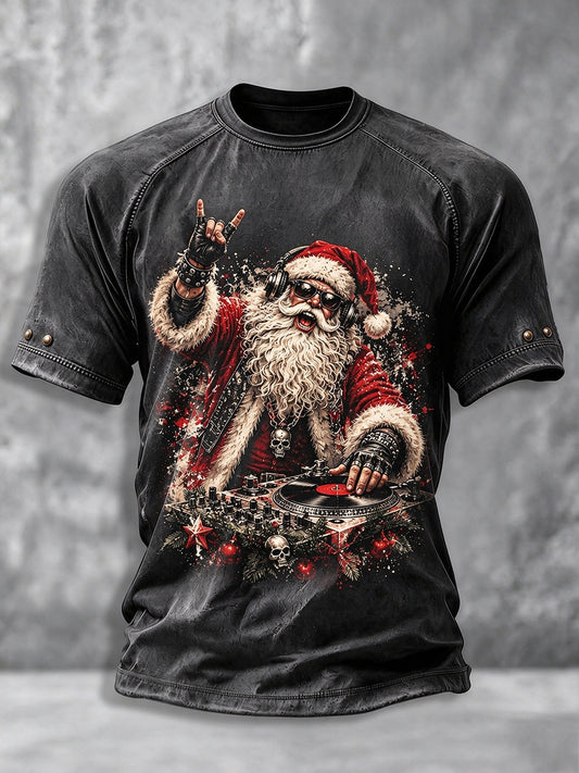 Men's Heavy Metal Rock Christmas Print T-shirt