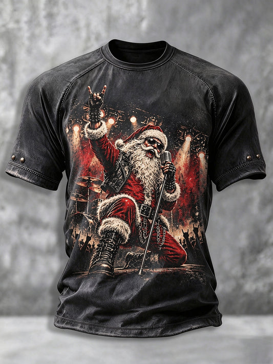 Men's Heavy Metal Rock Christmas Print T-shirt