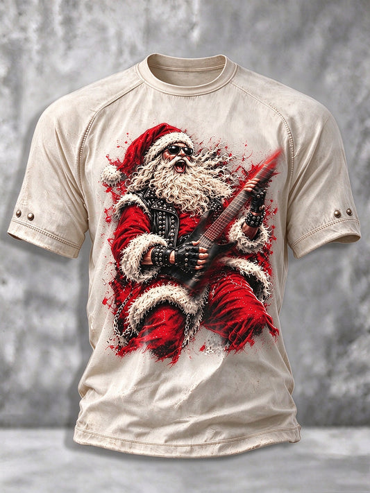 Men's Heavy Metal Rock Christmas Print T-shirt