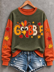 Women's Cute Thanksgiving Turkey Face Art  Casual Sweatshirt
