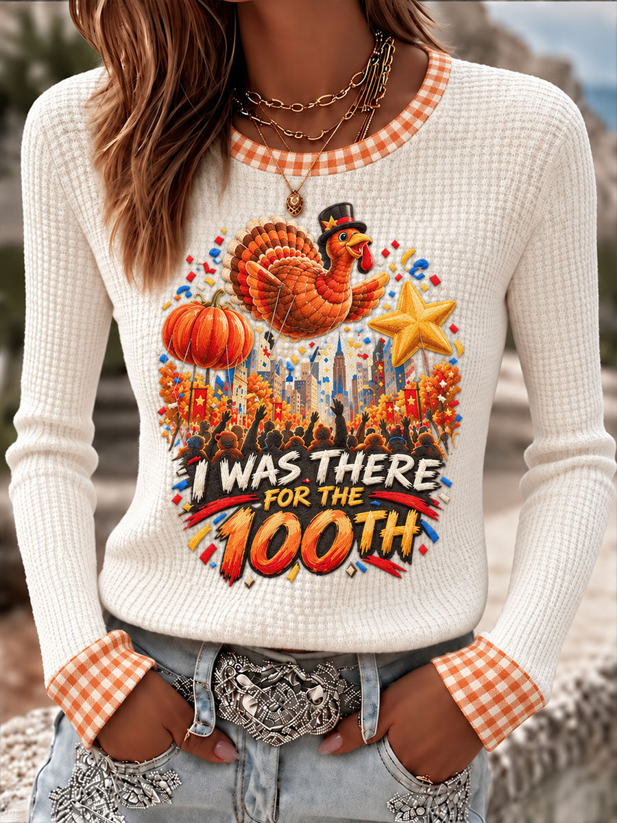 Women's Thanksgiving Parade Print Casual Waffle T-shirt