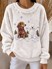 Women's Dachshund and Snowman Fun Print Flannel Hoodie