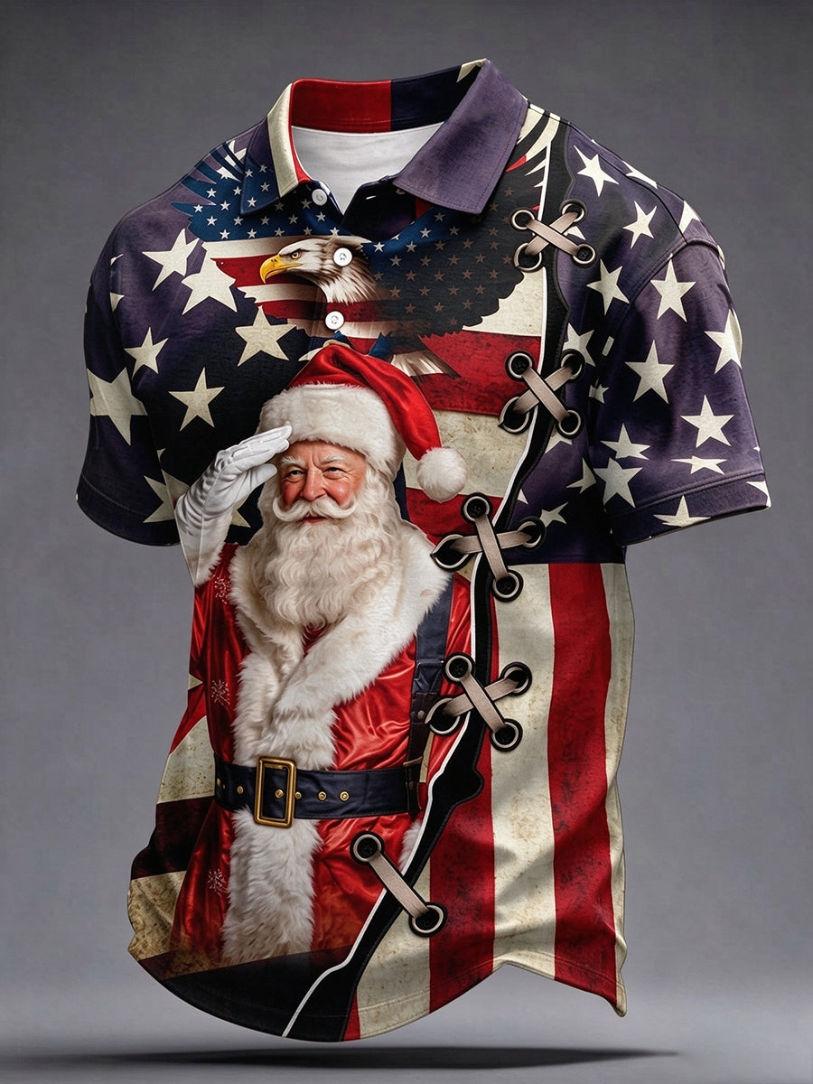 Men's Patriotic Christmas Short Sleeve Shirt
