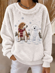 Women's Beagle and Snowman Fun Print Flannel Hoodie