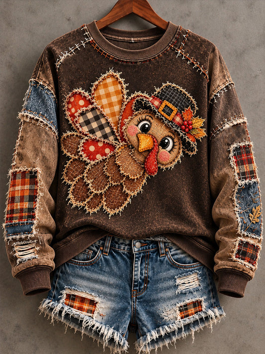 Women's Thanksgiving Turkey Print Regular Sweatshirt