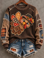 Women's Thanksgiving Turkey Print Regular Sweatshirt