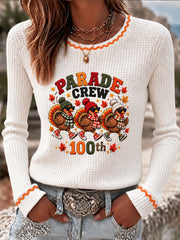 Women’s Thanksgiving Day Parade Commemorative Graphic Casual Waffle T-shirt