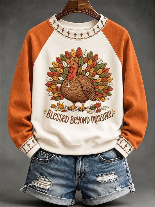 Women's 'Blessed Beyond Measure ' Thanksgiving Day Faith Print Casual Sweatshirt