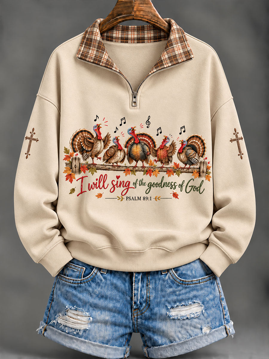 Women's 'I Will Sing Of The Goodness Of God' Thanksgiving Day Faith Print Casual Sweatshirt