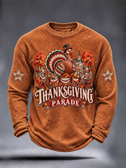 Men's Thanksgiving Day Parade Commemorative Print Casual Waffle Long Sleeve T-Shirt