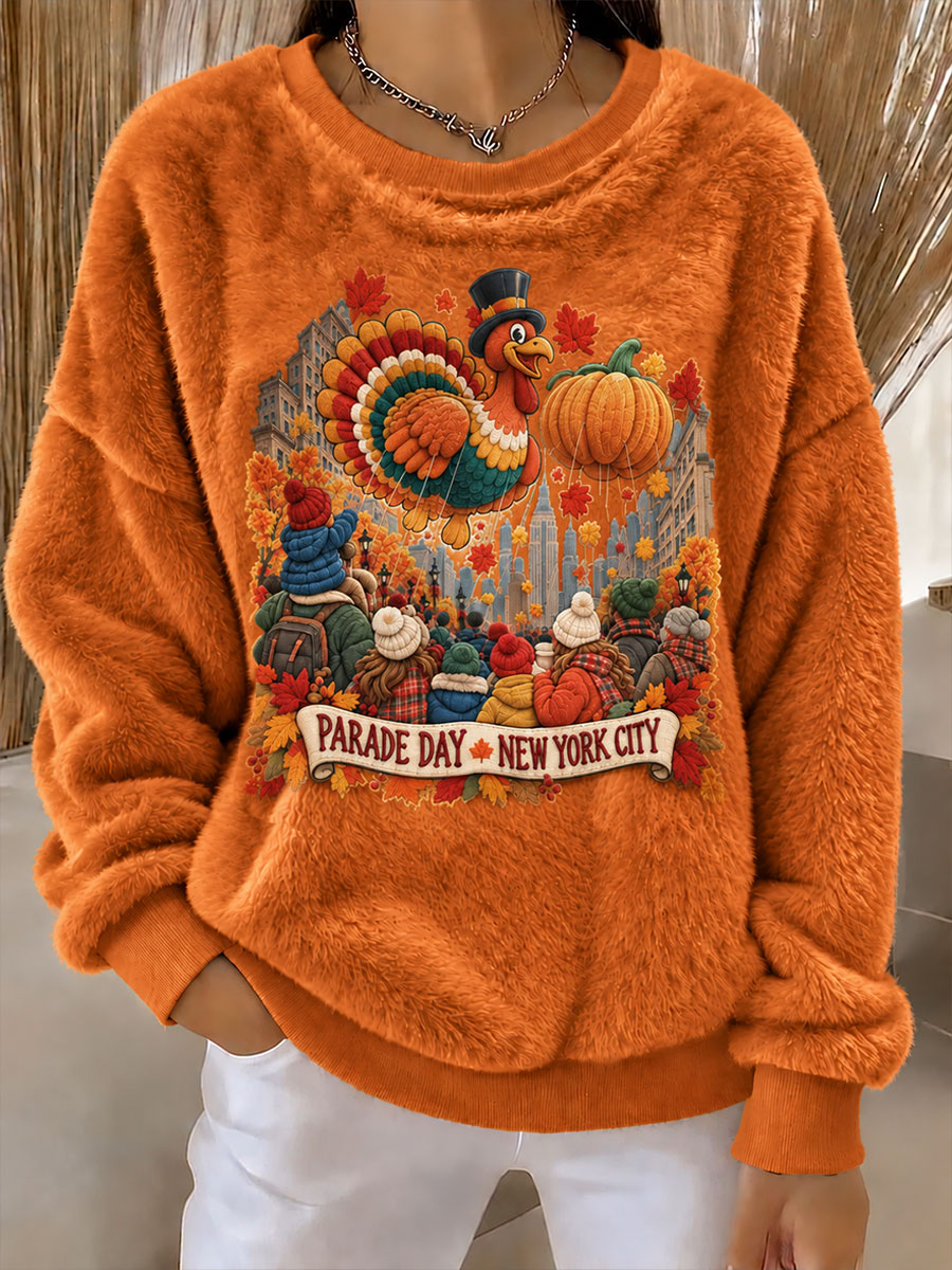 Women’s Thanksgiving Day Parade Commemorative Print Casual Flannel Hoodie